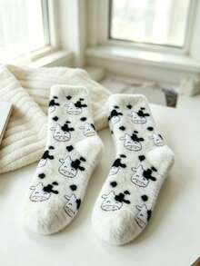 Soft And Comfortable Plush Socks Featuring Various Patterns, Including Cow Prints And Cartoon Dinosaurs; These Soft, Fluffy, And Cozy Indoor Socks Are Perfect For Lounging At Home Or In The Dorm, As Well As For Autumn, Winter, And Everyday Wear. - Multicolor - View 12