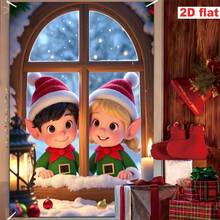 [Party Banner]1pc, Polyester Material, Christmas Theme Window Banner, Elf Wearing Christmas Hat Design, For Christmas - Christmas Elf Hat - View 3