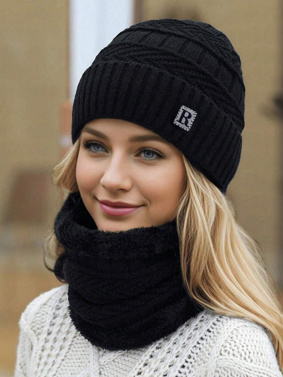 2PCS Autumn/Winter Knitted Hat & Scarf Set, Unisex, Cold-Proof Ear-Covering Woolen Hat Set, Suitable For Daily Wear - Multicolor - View 1
