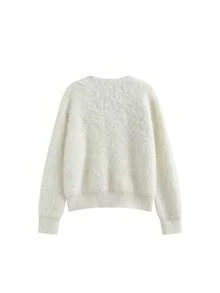 Women's Solid Color V-Neck Single-Breasted Casual Knit Long Sleeve Cardigan - Beige - View 6