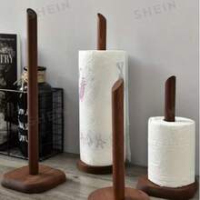 1pc Solid Walnut Wood No-Drill Kitchen Paper Towel Holder, Vertical Design With Non-Slip Base, Suitable For Kitchen, Bathroom, Living Room Countertop Paper Towel Storage, Can Store Hair Ties, Practical Gift For Mom And Wife - Multicolor - View 1