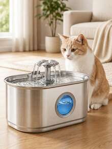 3.2L/108Oz Quiet Cat Water Fountain, Stainless Steel Automatic Pet Water Dispenser With Visible Window, Provides Pure And Fresh Water For Pets, Indoor Multi-Pet Water Fountain, USB Powered, Adapter Not Included, Replacement Filter Cartridges Available Separately - Multicolor - View 2