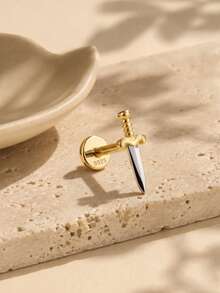 1Pc 925 Sterling Silver Gold Tone Mini Sword Flat Back Stud Earring Punk Gothic Cartilage Helix Piercing Jewelry Perfect For Daily Wear - Multicolor - View 2