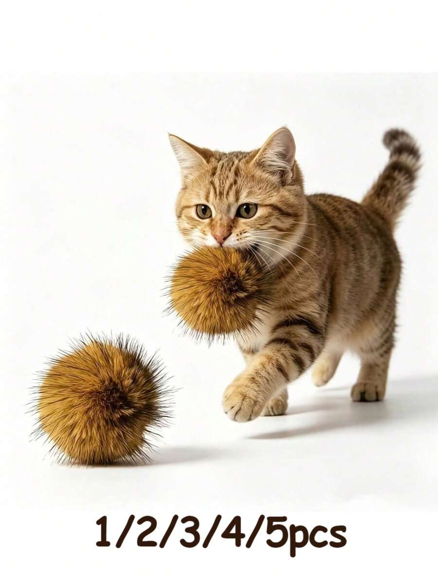 1/2/3/4/5pcs Rabbit Fur Cat Teaser Ball, Spherical Silent Soothing Cat Ball