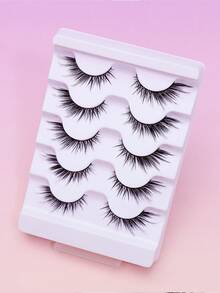 5 Pairs Fox Eye Strip False Eyelashes Winged Elongated Outer Corner Design Dense Voluminous Faux Mink Lashes Soft Comfortable Thin Band Reusable Whole Strip Lashes For Dramatic Glam Eye Makeup Party Daily Wear - Black - View 2