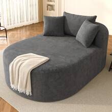 Komprimierter ovaler Relaxsessel aus Cordstoff – Montagefreier Einzelsessel mit tiefer Sitzfläche (122 cm), Lounge-Sessel für Wohnzimmer, Schlafzimmer & Leseecke – Hellbeige/Grün/Grau - Grau - Übersicht 3