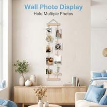1 Set Natural Wooden Photo Hanging Rope With Wooden Clips, Multi-Photo Display Rack, No Drilling Required, Space-Saving, Suitable For Dorm, Bedroom, Desk And Wall Decoration - Multicolor - View 6