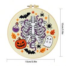 1PC 15*15cm/5.9*5.9in 20*20cm/7.9*7.9in, Halloween Skeleton Embroidery Kit, DIY Handmade Embroidery Set For Adult Beginners, Home Gift, Women's Sewing Gift, Including User Manual, Printed Pattern Fabric, Embroidery Frame, Needle And Thread. - Halloween Skeleton - View 6