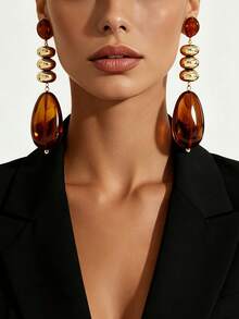 1 Pair Exaggerated Bold Polished Metal Geometric Connected Earrings Studs Dangle - Multicolor - View 3