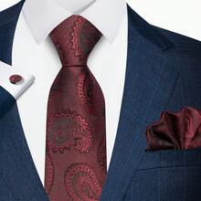 AlanKing 1 Set Paisley Floral Men's Tie, Pocket Square And Cufflinks Set, Suitable For Party, Holiday, Gathering And Banquet - Multicolor - View 11