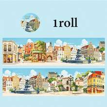 1 Roll Street Scene Theme Washi Tape, Stroll Along The Long Street Series Planner Base Tape, Vibrant Colors And Exquisite Illustrations, Multi-Functional Scrapbook Sticker Decoration Art Journal, Card Making, Handmade Art DIY Sticker, Holiday Gift - Adhesive Tape - View 11