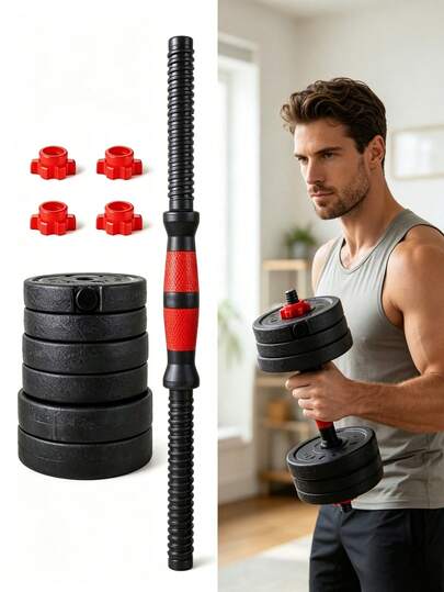 1 Set de Mancuernas Combinadas (Incluye Barras de Mancuernas y Tuercas de Bloqueo), Opciones de Peso de 10kg, 15kg y 20kg, Adecuado para Entrenamiento de Fuerza de Hombres y Mujeres, Fitness de Oficina y Uso de Adolescentes
