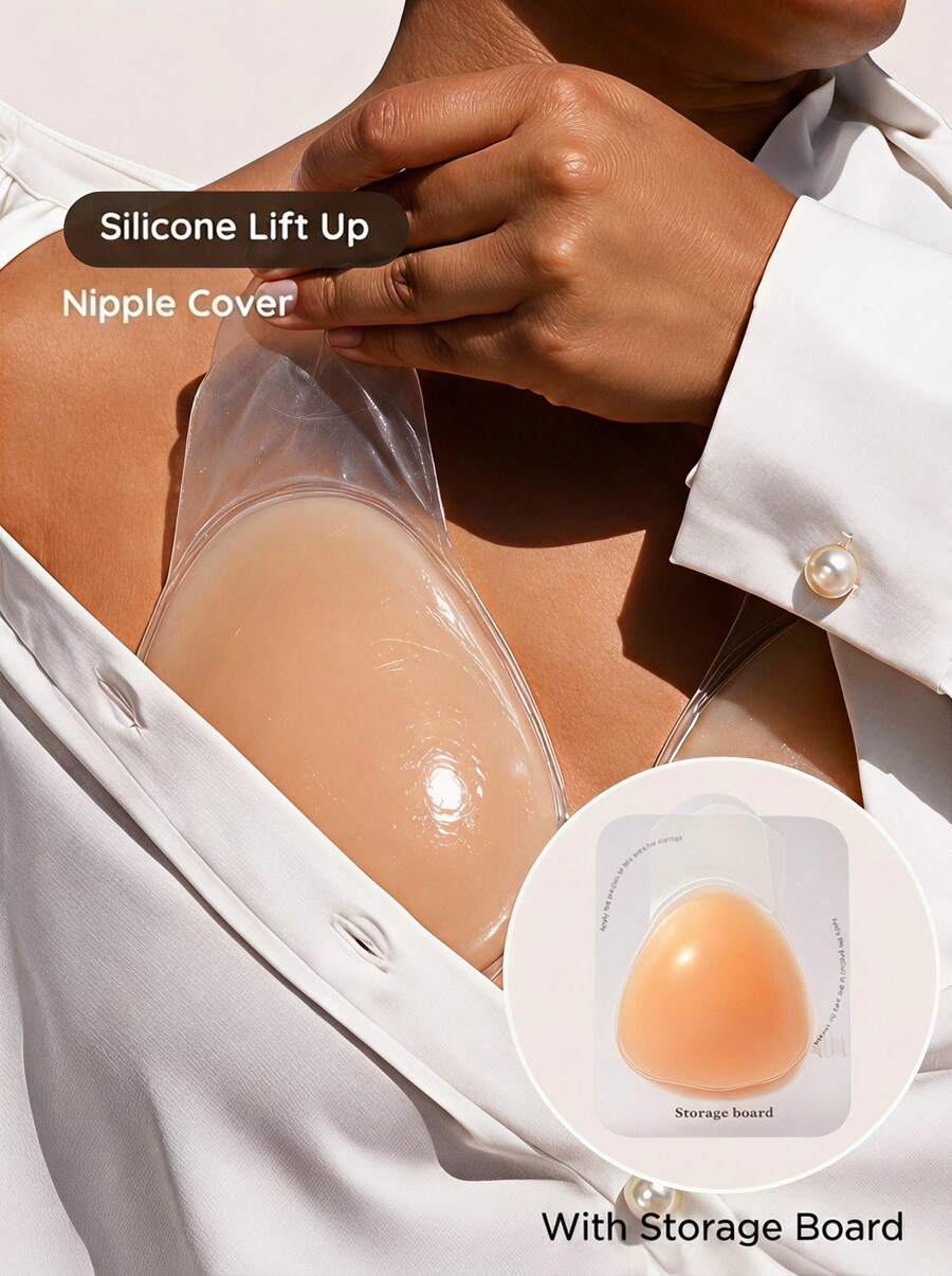 Lignisse Reusable Silicone Sticky Bra Invisible Push Up Adhesive Nipple Covers With Storage Board Self-Adhesive Seamless Lift Pasties No Show Women Intimates - Multicolor - View 1