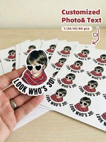 1/6/12/24pcs Customizable Photo & Text Waterproof Stickers, Multiple Sizes, Graduation Party, Bachelor Party, Wedding Party, Back To School, Christmas, Halloween, Anniversary, Birthday, Party Favors - Multicolor - View 2
