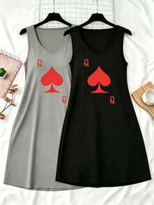 2pcs Women's Casual Loose Sleeveless Dress - Heart Pattern, Suitable For Daily Wear - Multicolor - View 1