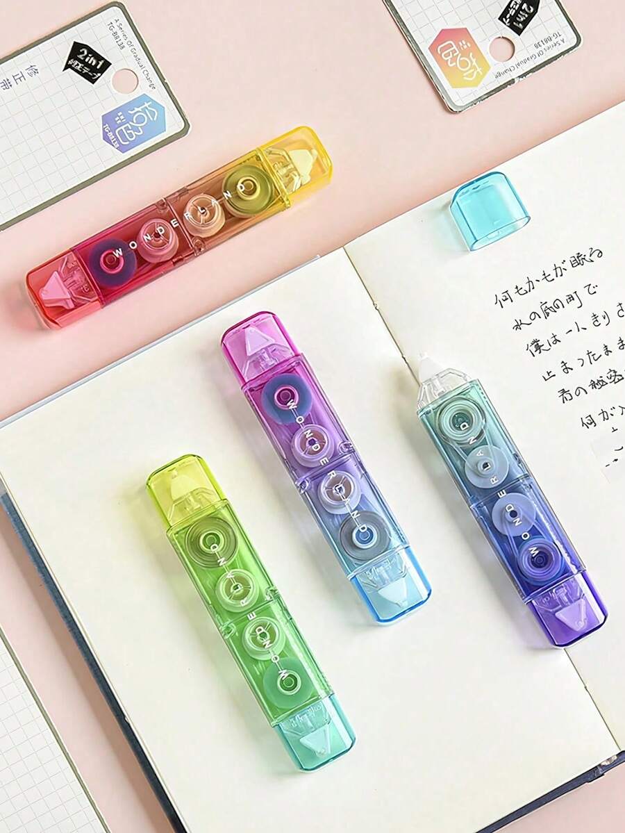 1pc Dual-Head Correction Tape, Double-Sided Replaceable Refill White Correction Tape, Transparent Candy Color Correction Roller, Student Back To School Stationery - A - View 1