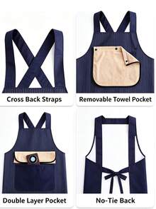 1pc Kitchen Apron With Detachable Towels Black Cat Holding Knife With Two Pockets Durable And Easy To Clean, Ideal For Baking, Cooking, Home And Restaurant Use - Multicolor - View 9