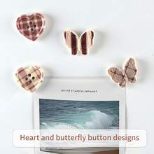 4/8/12pcs Cute Plaid Butterfly Fridge Magnets, Heart-Shaped Button Fridge Stickers, Suitable For Storage Cabinets, Kitchen, Whiteboards, Offices, Home Decor, Refrigerator Kitchen Magnets - Multicolor - View 4