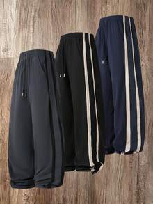 Men's Outdoor Casual Long Pants, Double Stripe Design, Ideal For Fitness, Outdoor Hiking And Back To School, Spring Sports - Dark Grey - View 8