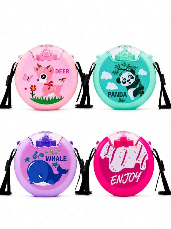 1pc Donut Shaped Plastic Straw Cup, Anti-Drop Silicone Lanyard Portable Water Bottle, Outdoor