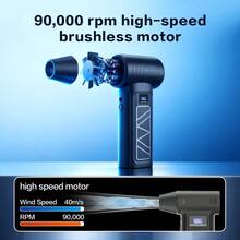 Pet Hair Dryer & Dust Blower, 90000RPM Turbo Jet Fan Wireless Air Duster, 2*1300mAh Rechargeable Battery, 3-Speed 110g Air Pressure, LED Display, Multi-Nozzle Design, Suitable For Pet Grooming, Keyboard, Computer, Car, Home Cleaning - Multicolor - View 3