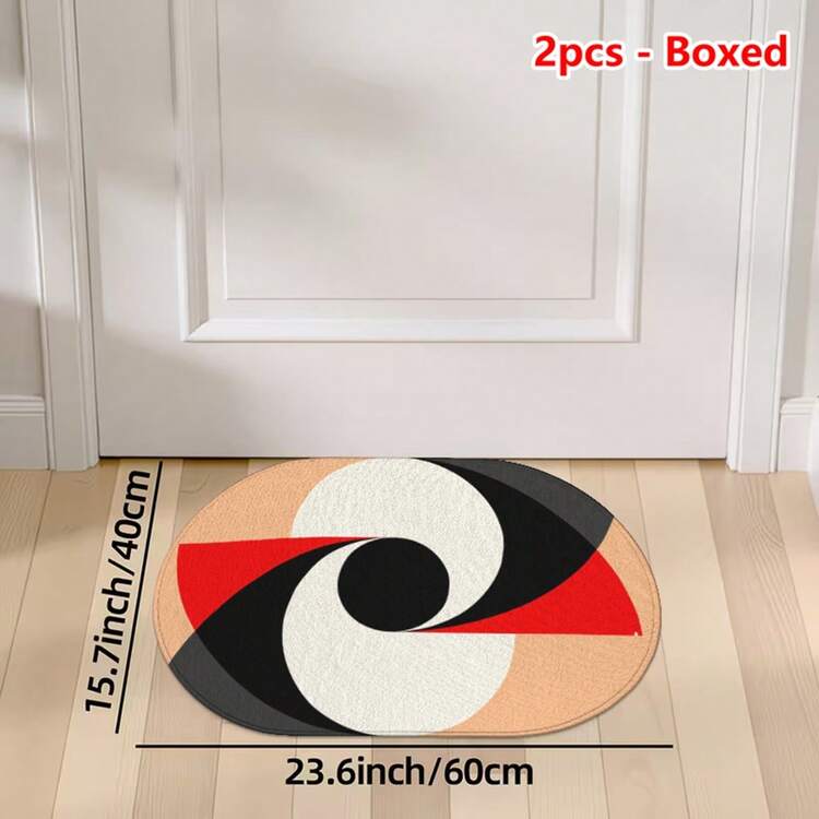 1pc Oval Flannel Door Mat, Soft Comfortable Absorbent Non-Slip Machine Washable With Backing, Multi-Scene Suitable For Entrance, Living Room, Bedroom, Kitchen, Bathroom, Yard, Hallway, Laundry Room, Holiday Decoration, Carpet Rug Multi-Functional Entry Mat - Multicolor - View 12