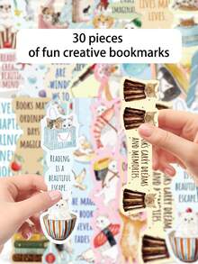 30pcs Cute Cat Bookmarks, Library Cards, Reading Cards, Message Cards, Book Decoration, Notebook, Planner, Marker Cards, Suitable For Back To School, School Supplies, Birthday, Holiday, Party Gifts - 30pcs - View 4