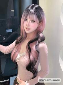 alicegarden 30-Inch Long Synthetic Wig Featuring A Natural Wavy Style In A A Stunning Multicolor. Designed With Bangs , This False Hairpiece Is Perfect For Ms Daily Party Cosplay Use, Offering A Natural And Natural Durable Wig Gift For Ladies. - Multicolor - View 2