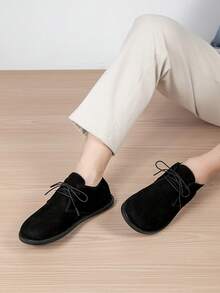 Men's Plus Size Wide Fit Suede Lace-Up Low-Top Loafers, Fine Suede Texture, Soft Fit, Non-Constricting, Adjustable Lace-Up Design - Black - View 8