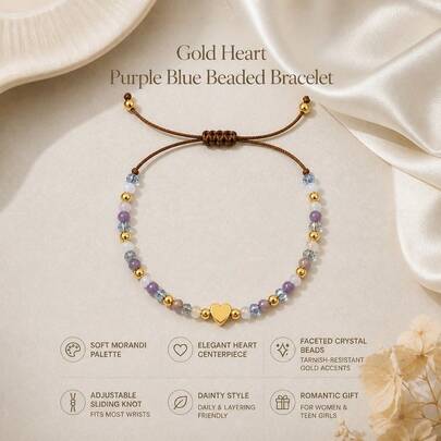 1PC Fashionable Elegant Heart-Shaped Colorful Crystal Beaded Bracelet, Adjustable Bracelet For Daily Wear