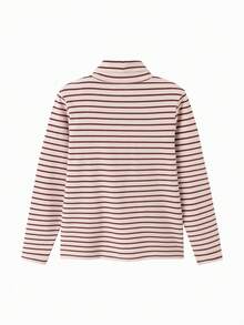 Balabala Unisex Tween Girl Striped Long‑Sleeve Base Shirt Soft Skin‑Friendly Fashion Top Cozy Versatile Inner Wear For Winter - Red Hue - View 5