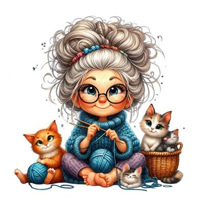 1/2/3pcs Knitted Sweatshirt Grandma & Kitten Heat Transfer Iron-On Patch, Yarn Ball Cute Cat Iron-On Sticker, DIY Decoration For T-Shirt, Hoodie, Pillow, Tote Bag