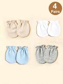 6/4/1 Pair Solid Color Newborn Baby Gloves, All-Season Anti-Scratch Infant Accessories, Soft And Skin-Friendly, Full Finger Design, Suitable For Baby Boys - Multicolor - View 8