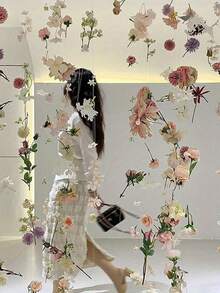 1 Set Embossed Realistic Floral Curtain, Includes Creative Photography Prop Decoration, Suitable For Indoor/Outdoor Floral Curtain And Romantic Wedding Scene Arrangement, Size 3-10cm, Random Size - Multicolor - View 7