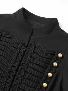 Teen Girls Winter Black Military Style Frog Button Vintage Design Short Jacket Fashion Streetwear Casual Versatile Outerwear - Black - View 6