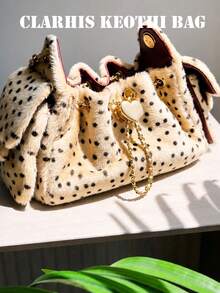 Shoulder Bag With Personalized Polka Dot Pattern, Heart Hardware Accent, Soft Plush Material, Practical Storage With Drawstring Closure, Versatile Chain Bag For Daily Shopping, Travel, Commute, Atmosphere Crossbody Bag - Beige - View 8