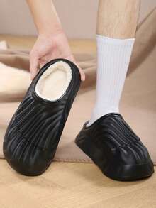 Men's Winter Warm Slippers, Thick Anti-Slip Lining, Lightweight EVA Indoor/Outdoor Home Casual Shoes - Black - View 5