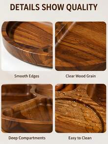 Round Wooden Tray, Multi-Compartment Tray, Cold Food Platter, Home Essentials, Home Decor, Kitchen Supplies, Living Room Bathroom Party Coffee Table Storage Organizer - View 6