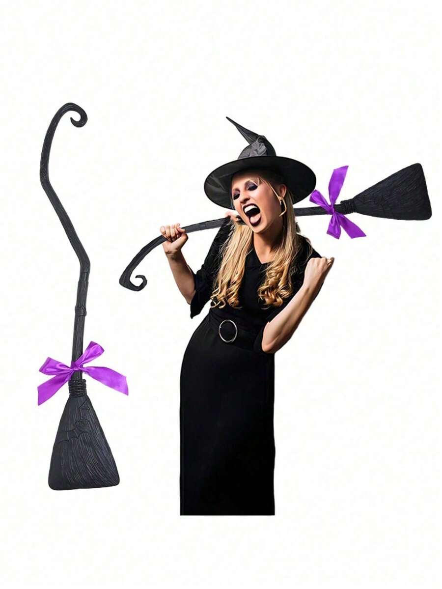 Halloween Witch Broom Decoration Cosplay Costume Plastic Witch Magic Broom Prop - Multicolor - View 1
