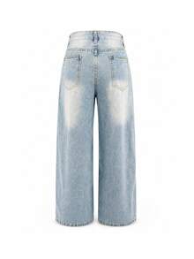 Women's Vacation Style Y2K Washed Distressed Wide Leg Jeans Casual Spring Fall - Light Wash - View 6