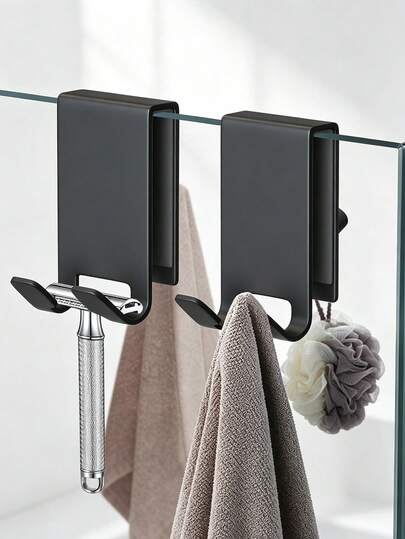 Gancho multifuncional de acero inoxidable a prueba de óxido para ducha detrás de la puerta, percha resistente y ahorradora de espacio para ropa/abrigo/toalla, gancho para puerta de vidrio de baño, gancho de baño/inodoro desmontable sin taladro, instalación sin herramientas, adecuado para ducha/armario/entrada.