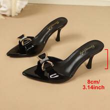 French Style Pointed Toe Rhinestone Bow High Heel Women's Party Shoes - Black - View 6