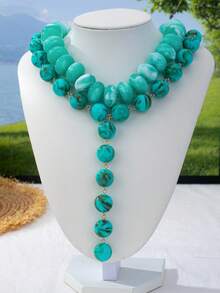 OABE Autumn Outfit 2pcs/Set Bohemian Style Vintage Mint Green Mixed Beaded Necklace Set Includes 1 Choker Necklace And 1 Y-Shaped Necklace Suitable For Women's Daily Wear - Multicolor - View 7