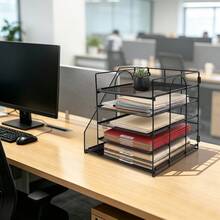 CNCEST Tabletop Paper Letter Tray, 5-Layer Metal Desk File Organizer, 12.6*12.2*12.4inch Stackable Desk Organizer File Storage Rack, Document Organizer With File Holder For Home, Office, Library - Black - View 3