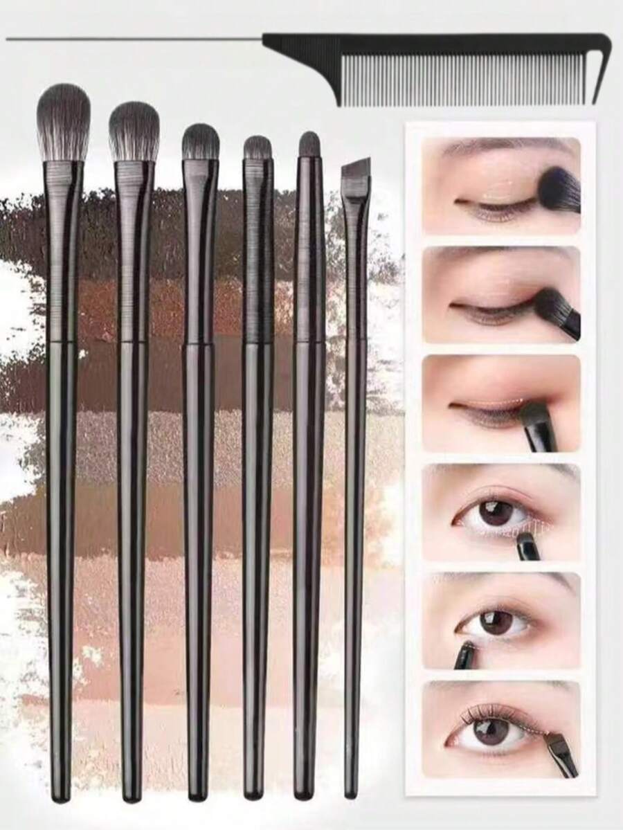 6pcs Soft Bristle Eye Makeup Brush Set, Suitable For Eyeshadow Blending, Smudging, Eyeliner And Eye Detail, Eyebrow Brush, Eyeshadow Brush, Eyelash Brush, Eyelash Brush, Gift - Multicolor - View 1
