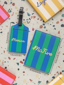 2pcs Set Customized Name Travel Passport Cover And Luggage Tag, RFID Anti-Theft, UV Printed Colorful Stripes, Travel Document Accessories, Travel Gift - Multicolor - View 5