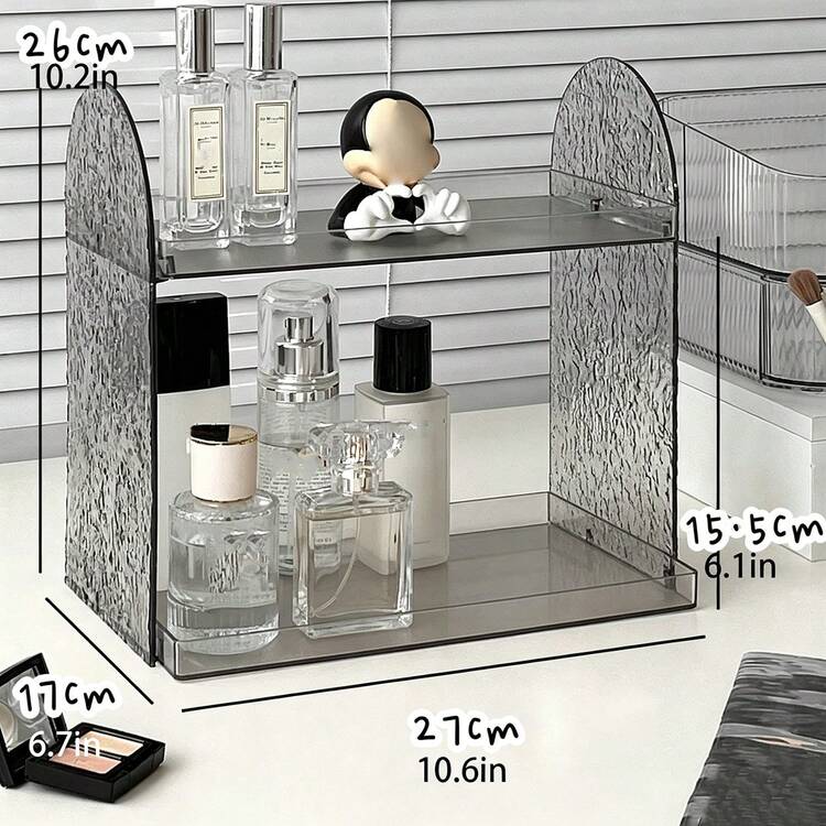1pc Double-Layer Wavy Texture Side Panel Cosmetic Display Rack, Highly Attractive Desktop Organizer, Vanity Storage For Perfume And Skincare, Home Decor, Multi-Layer Desktop Washstand Cosmetic Storage, Bathroom Water Ripple Organizer - View 7