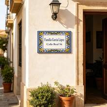 1pc Customized Mediterranean Style Metal Door Sign - 30x20cm, Spanish Style Design, Personalized Address Plate, Outdoor Entrance Sign, Home Decor, Exterior Decoration - Multicolor - View 7