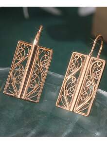 Gmzalx Hollow Metal Flower Long Dangle Earrings, Creative Bridal Earrings, Women's Daily Fashion Accessories - Hollow - View 5