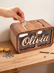 Personalized Name Piggy Bank, Customized Acrylic Savings Box With Transparent Window, Creative Coin Storage Pig-Shaped Money Box, Suitable As Decorative Gift For Children And Adults - Multicolor - View 3